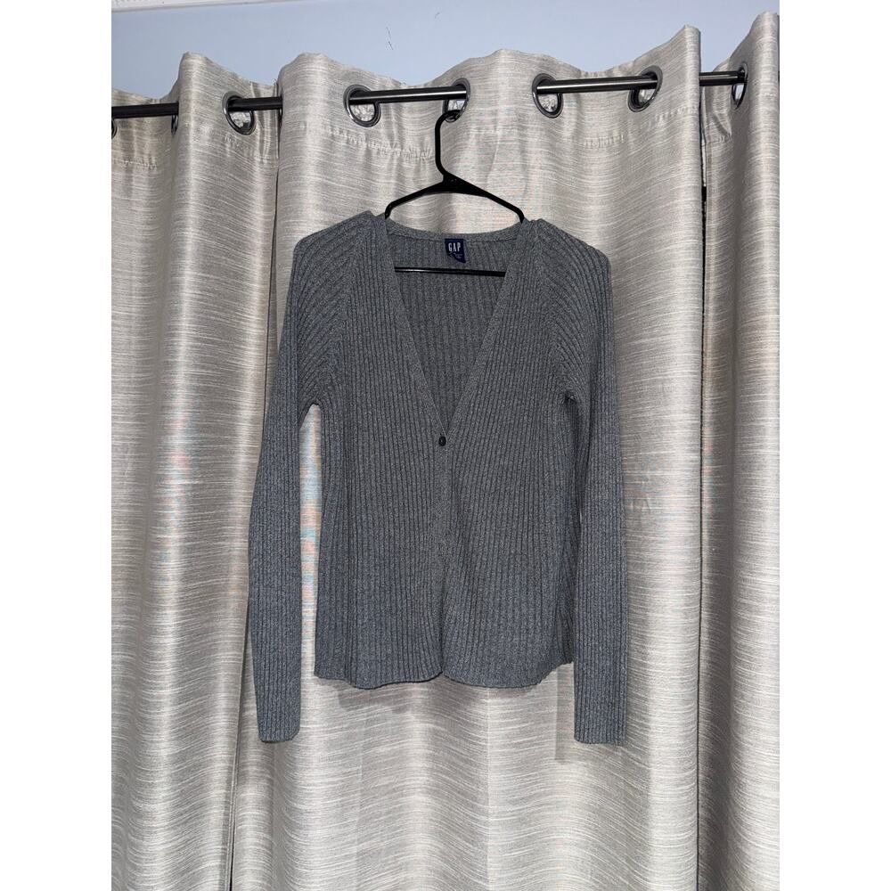 Gap gray ribbed V-neck 100 % cotton cardigan sweater size large
